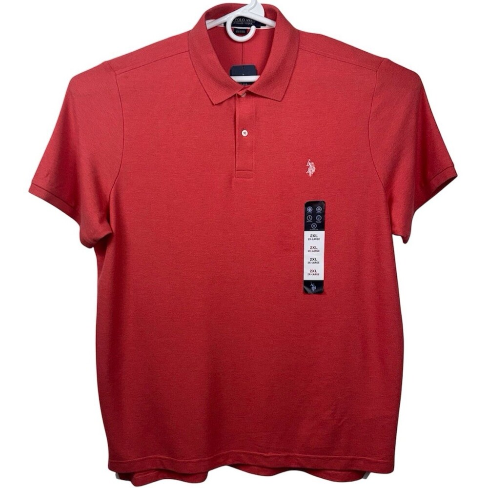 U.S. Polo Assn Mens 2XL XXL Polo Shirt Golf Orange Ultimate Pique Collard New